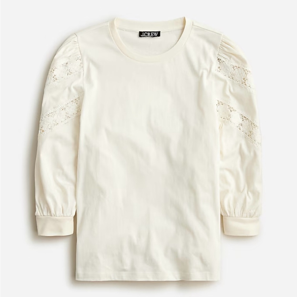J.Crew Cream Crochet-trim puff-sleeve T-shirt XXS